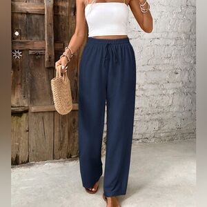 Women's Navy Blue Flowy Wide Leg Pants